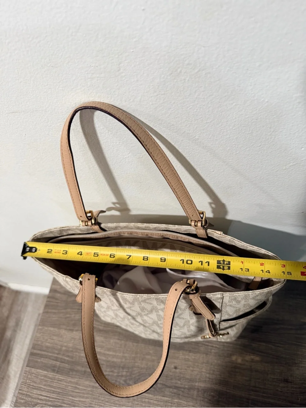 Michael Kors Beige Logo Canvas Tote with Tan Trim
